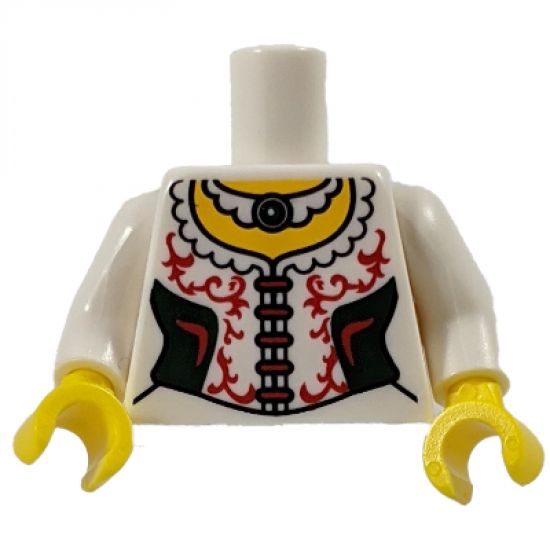Torso Castle Kingdoms Female Corset with Dark Green Side Panels and Red Lace Trim, Necklace Pattern (BAM) / White Arms / Yellow Hands