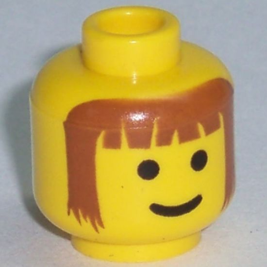 Minifigure, Head Male Brown Bangs and Long Brown Hair Pattern - Blocked Open Stud