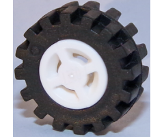 Wheel & Tire Assembly 8mm D. x 6mm with Slot with Black Tire 15mm D. x 6mm Offset Tread Small - Band Around Center of Tread (34337 / 87414)