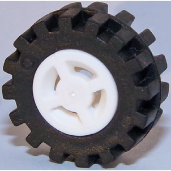 Wheel & Tire Assembly 8mm D. x 6mm with Slot with Black Tire 15mm D. x 6mm Offset Tread Small - Band Around Center of Tread (34337 / 87414)
