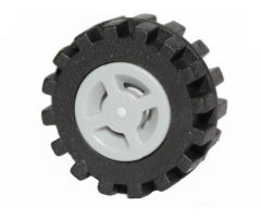 Wheel & Tire Assembly 8mm D. x 6mm with Slot with Black Tire 15mm D. x 6mm Offset Tread Small - Band Around Center of Tread (34337 / 87414)