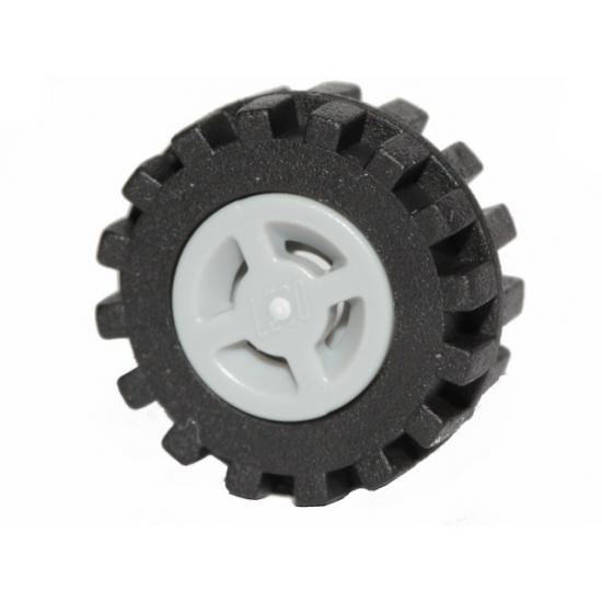 Wheel & Tire Assembly 8mm D. x 6mm with Slot with Black Tire 15mm D. x 6mm Offset Tread Small - Band Around Center of Tread (34337 / 87414)