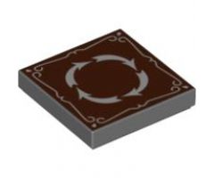 Tile 2 x 2 with 4 White Arrows in Circle and Border on Reddish Brown Background Pattern