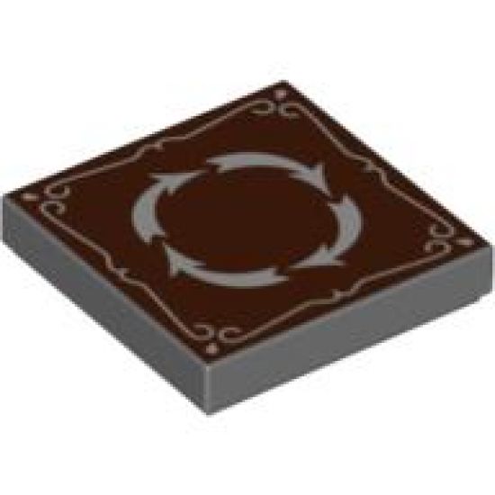 Tile 2 x 2 with 4 White Arrows in Circle and Border on Reddish Brown Background Pattern