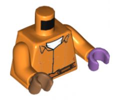 Torso Batman Prisoner Jumpsuit with Belt, White Undershirt and 'ARKHAM' on Back Pattern / Orange Arms / Medium Lavender Hand Left / Medium Nougat Hand Right