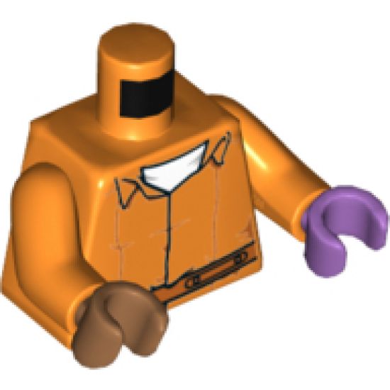 Torso Batman Prisoner Jumpsuit with Belt, White Undershirt and 'ARKHAM' on Back Pattern / Orange Arms / Medium Lavender Hand Left / Medium Nougat Hand Right