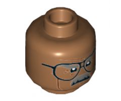 Minifigure, Head Dual Sided Glasses, Dark Bluish Gray Eyebrows and Moustache, Firm / Determined Pattern - Hollow Stud