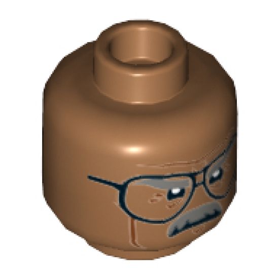 Minifigure, Head Dual Sided Glasses, Dark Bluish Gray Eyebrows and Moustache, Firm / Determined Pattern - Hollow Stud