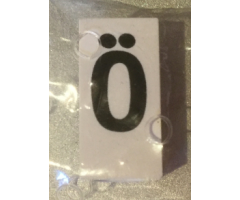 Tile, Modified 1 x 2 x 5/6 with Stud Hole in End and Black 'Ö' Upper Case Pattern