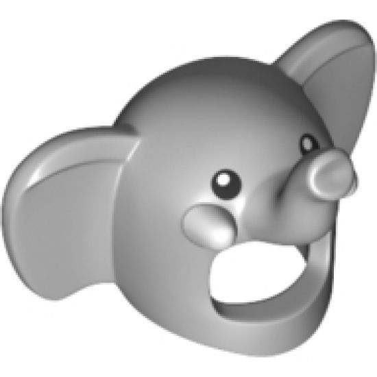 Minifigure, Headgear Head Cover, Costume Mask Elephant with Black Eyes and White Tusks Pattern