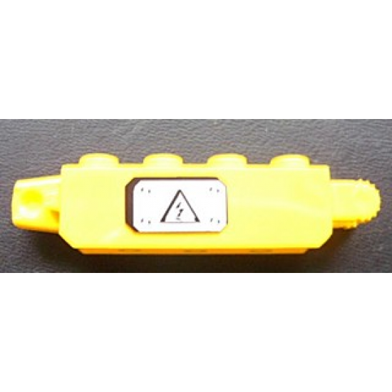 Hinge Brick 1 x 4 Locking, 9 Teeth with Black Electricity Danger Sign on White Background Pattern Model Left Side (Sticker) - Set 7248