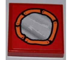 Tile 2 x 2 with Mirror Round with Orange Frame Pattern (Sticker) - Set 3834