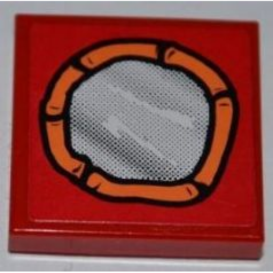 Tile 2 x 2 with Mirror Round with Orange Frame Pattern (Sticker) - Set 3834