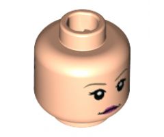 Minifigure, Head Dual Sided Female Pink Lips, Neutral with Dark Tan Eyebrows / Gold and Dark Pink Spectrespecs Pattern - Hollow Stud