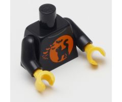 Torso Black Cat on Orange Moon Background and Bats Pattern (BAM) / Black Arms / Yellow Hands