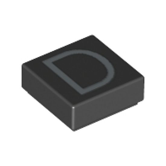 Tile 1 x 1 with Silver Capital Letter D Pattern