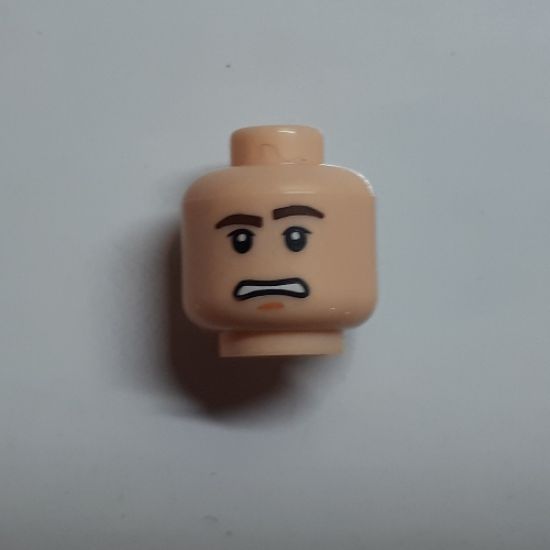 Minifigure, Head Dual Sided Brown Eyebrows, Scared Pattern / Snow Goggles and Tan Bandana Pattern (SW Han Solo) - Blocked Open Stud