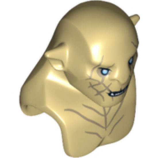 Minifigure, Head, Modified Azog with Dark Tan Markings on Face and Chest, Light Blue Eyes Pattern
