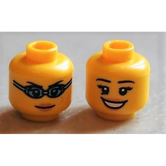 Minifigure, Head Dual Sided Female Open Smile / Swimming Goggles Pattern - Blocked Open Stud