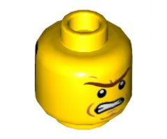 Minifigure, Head Dual Sided Male with Unibrow, Cheek Lines, Angry / Red Zigzag Line on Black Background Pattern - Hollow Stud