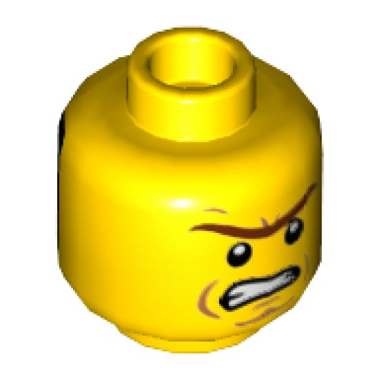 Minifigure, Head Dual Sided Male with Unibrow, Cheek Lines, Angry / Red Zigzag Line on Black Background Pattern - Hollow Stud