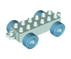 Duplo, Vehicle Car Base 2 x 6 with Medium Azure Wheels with Fake Bolts and Open Hitch End