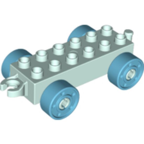 Duplo, Vehicle Car Base 2 x 6 with Medium Azure Wheels with Fake Bolts and Open Hitch End