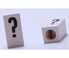 Tile, Modified 1 x 2 x 5/6 with Stud Hole in End and Black '?' Question Mark Pattern