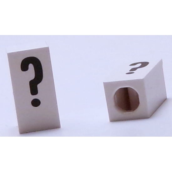 Tile, Modified 1 x 2 x 5/6 with Stud Hole in End and Black '?' Question Mark Pattern