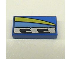 Tile 1 x 2 with Medium Blue, Black, Silver, and Yellow Stripes Pattern Model Right Side
