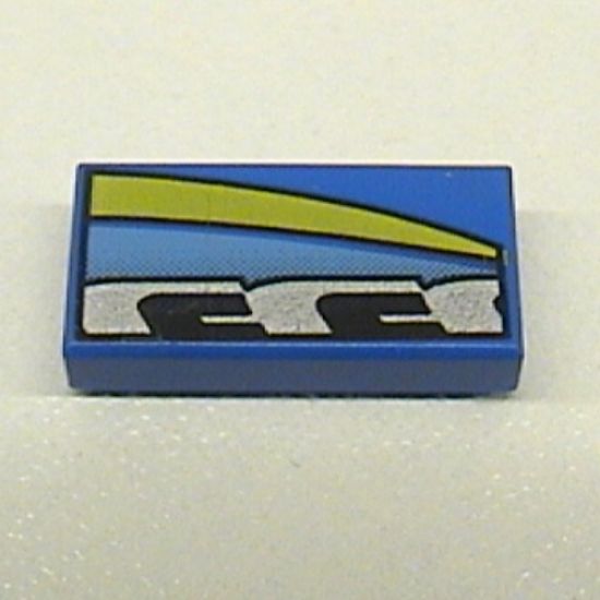 Tile 1 x 2 with Medium Blue, Black, Silver, and Yellow Stripes Pattern Model Right Side