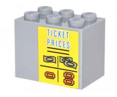Container Cupboard 2 x 3 x 2 - Solid Studs with 'TICKET PRICES', Money and Orange Tickets Pattern (Sticker) - Set 10244