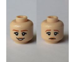 Minifigure, Head Dual Sided Female Dark Orange Eyebrows, Peach Lips, Smile / Sad Pattern (Claire Dearing) - Hollow Stud