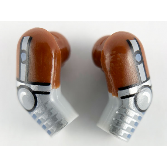 Arm, (Matching Left and Right) Pair with Reddish Brown Short Sleeves and Silver Armor Pattern