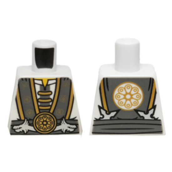 Torso Ninjago Robe with Gray and Gold Trim, Silver Dragons and Gold Flower Symbols Pattern