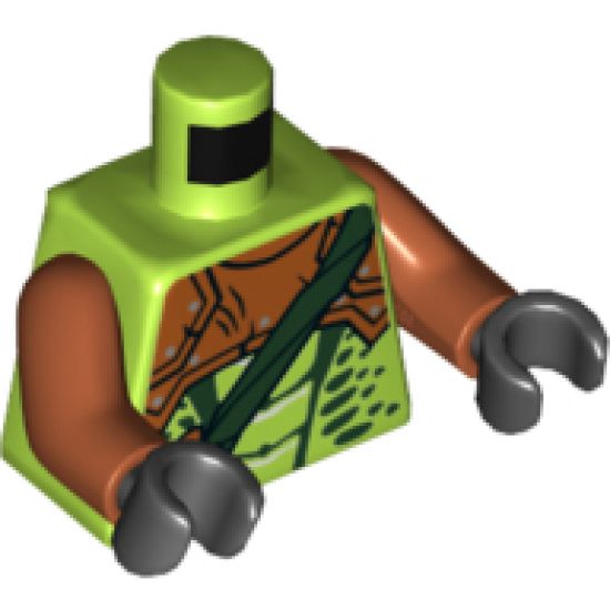 Torso Ninjago Snake with Dark Orange Armor, Dark Green Crossbelt and Red Vial Pattern (Zoltar) / Dark Orange Arms / Black Hands