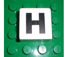 Duplo, Tile 2 x 2 x 1 with Black Capital Letter H Pattern