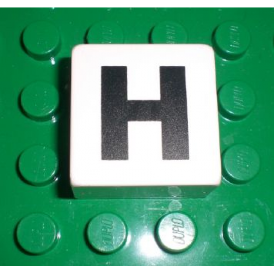Duplo, Tile 2 x 2 x 1 with Black Capital Letter H Pattern