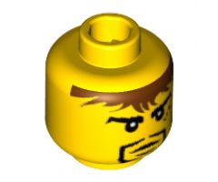 Minifigure, Head Black Goatee, Messy Brown Hair, Cleft Chin, 3 Marks under Left Eye Pattern (Adric) - Blocked Open Stud