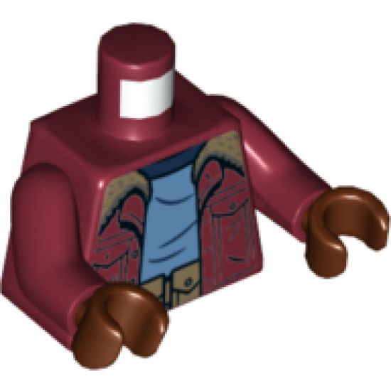 Torso Jacket with Dark Tan Collar, Bright Light Blue Shirt and Dark Tan Utility Belt Pattern / Dark Red Arms / Reddish Brown Hands