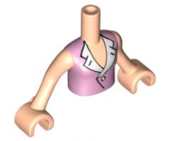 Mini Doll, Torso Friends Girl Bright Pink Blouse Top with Open Collar and Button Pattern, Light Nougat Arms with Hands