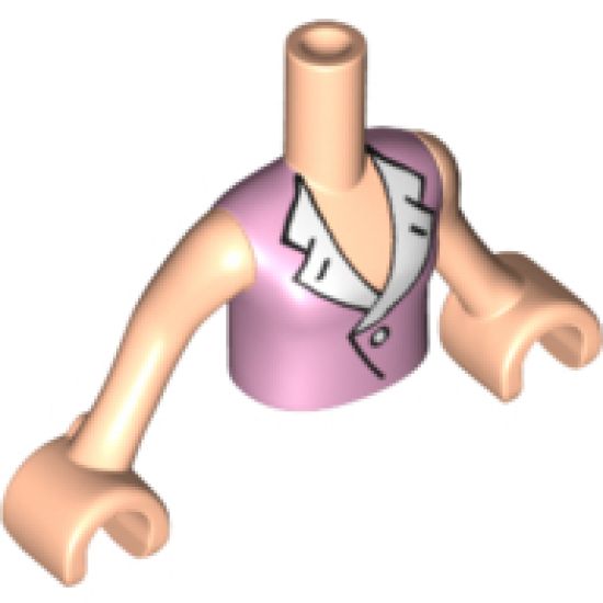 Mini Doll, Torso Friends Girl Bright Pink Blouse Top with Open Collar and Button Pattern, Light Nougat Arms with Hands