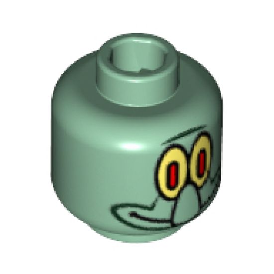 Minifigure, Head Alien with Large Nose and Yellow Eye / White Eye Pattern (Squidward) - Blocked Open Stud