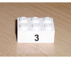 Brick 2 x 3 with Black '3' Pattern (Sticker) - Set 8389