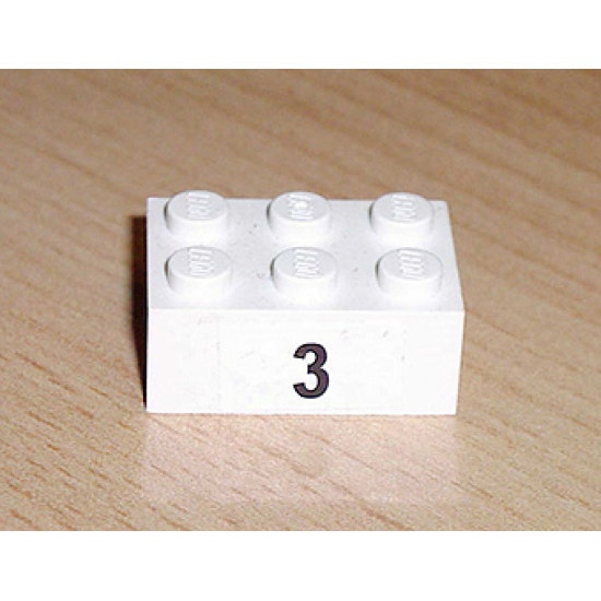 Brick 2 x 3 with Black '3' Pattern (Sticker) - Set 8389