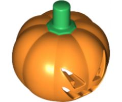 Minifigure, Headgear Head Cover, Pumpkin Jack O' Lantern with Green Stem Pattern