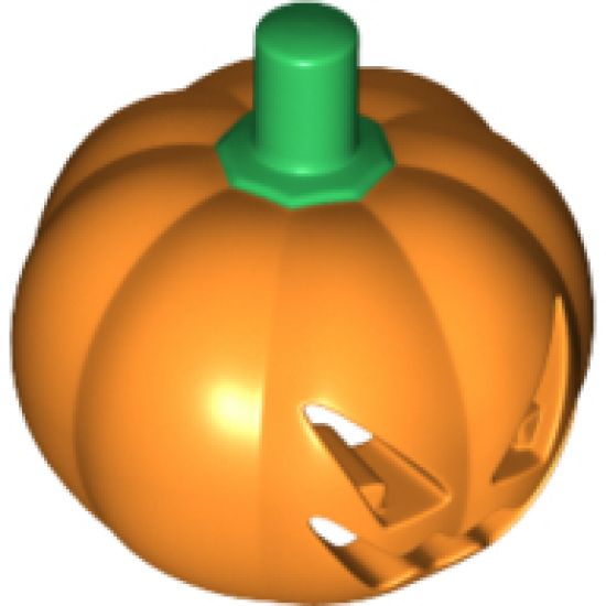 Minifigure, Headgear Head Cover, Pumpkin Jack O' Lantern with Green Stem Pattern