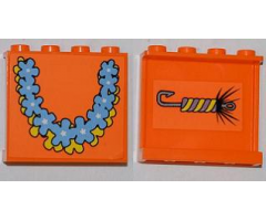 Panel 1 x 4 x 3 with Side Supports - Hollow Studs with Fishing Lure on Inside and Flower Garlands on Outside Pattern (Stickers) - Set 3818