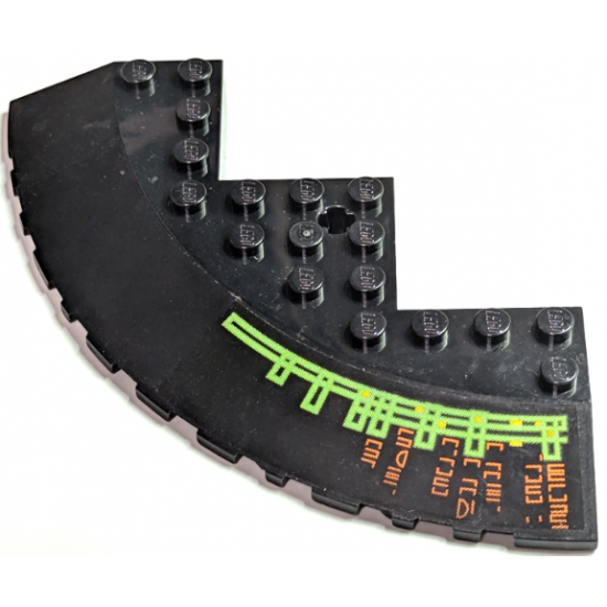 Brick, Round Corner 10 x 10 with Slope 33 Edge, Axle Hole, Facet Cutout with Light Bars and Alien Characters Right Pattern (Sticker) - Set 7693