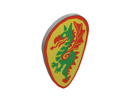 Minifigure, Shield Ovoid with Dragon Green and Red Pattern